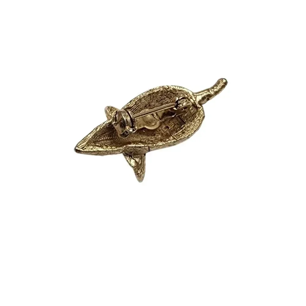 Vintage 60s-70s Green Rhinestone Tiny Mouse Brooch Pin Gold Tone